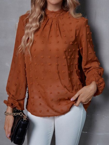 

mock neck swiss dot lantern sleeve blouse i6zy#, White
