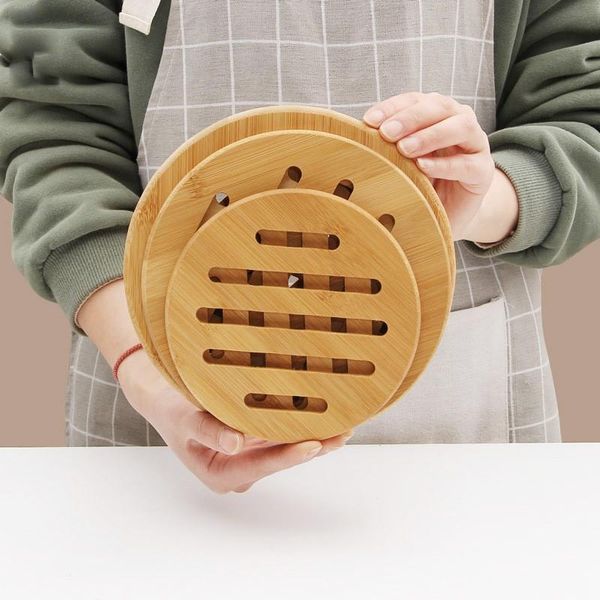 

mats & pads hollow design bamboo home dining table pot mat creative placement pad round/square/lattice tea bowl rack