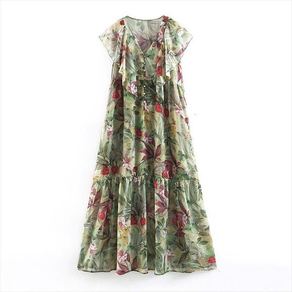 

deep v neck long womens dress flower printed sleeveless ruffled loose summer female ladies clothes dx, Black;gray