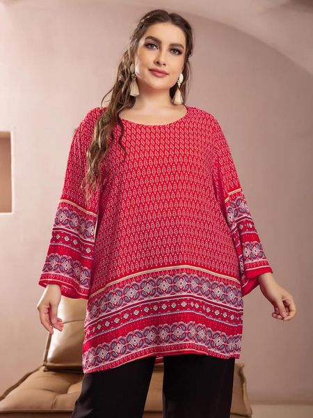 

plus size t-shirt 2021 spring autumn long sleeve blouse shirt women floral print casual loose oversized ladies, Black