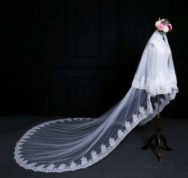 

bridal veils veil lace trim cathedral simple wedding dress, Black