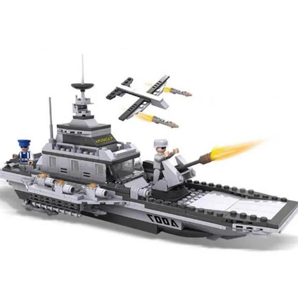 COGO 743 + PCS 8 in 1 portatore di aeromobili blocchi militari Airplane Ship Bambini Building Blocks Giocattoli