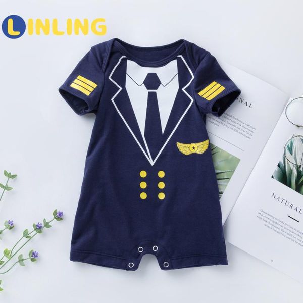 

summer baby short sleeve flat angle creeping suit boy's two piece fashion uniform v697 jumpsuits, Blue