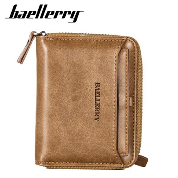 

baellerry fashion men's casual retro style vertical zipper wallet soft surface pu leather card case coin purse wallets, Red;black