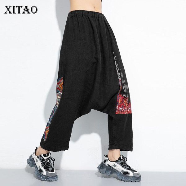 

women's pants & capris xitao pleated women harem fashion 2021 spring summer print elastic waist minority full length dmy4270, Black;white