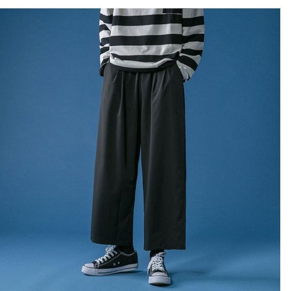 

men's shorts thin trousers male summer loose wide leg pants bf straight tube korean fashion hong kong casual nine points, White;black