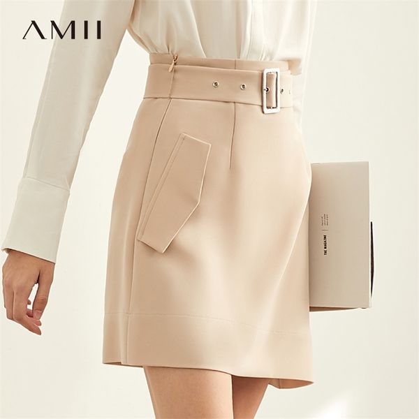 

irregular a-line skirt autumn women casual solid high waist with belt female mini 11930281 210527, Black