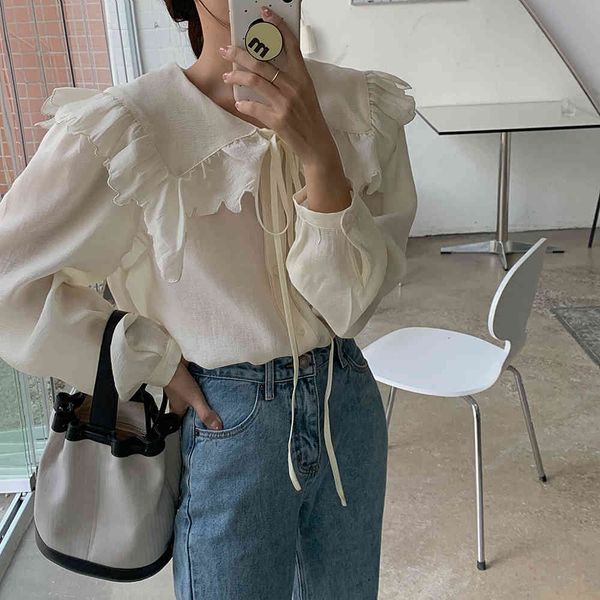 

women's blouses & shirts vintage white elegance sweet ruffles spring 2021 girls sunscreen cute loose femme casual clothe 6zo2