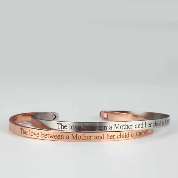 

the love between a mother and her child is forever stainless steel engraved inspirational quote mantra bracelets bangle, Black