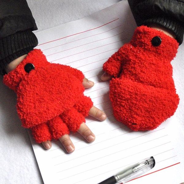 

five fingers gloves winter plush thick warm baby plus velvet mittens children kid coral fleece full finger for 5-10y kids, Blue;gray