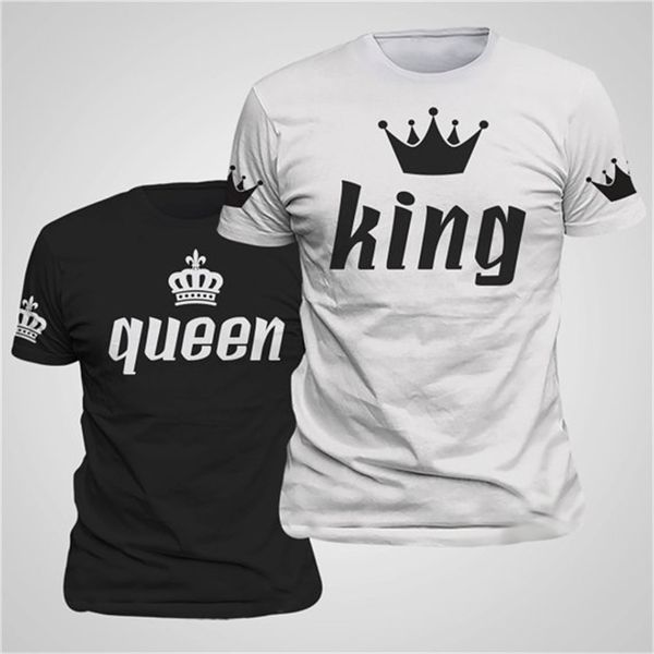 König Königin Liebhaber T-shirt Kaiserkrone Druck Paar Kleidung Liebhaber Femme Sommer s Casual Oansatz Tops 210517