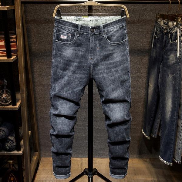 

men's jeans spring elastic waist large size loose harem pants tide oversized slim cropped length 6xl 44 46, Blue