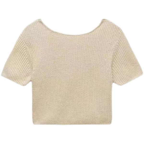 

spring and summer fashion backless knitted short t-shirt for women women's, White
