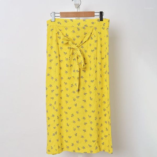 

skirts spring summer women lace-up midi skirt vintage floral print high waist female clothes, Black