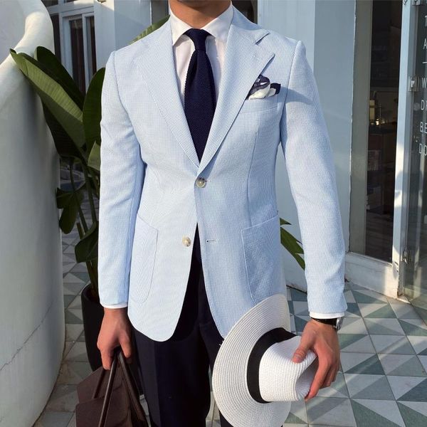 

men's suits & blazers light blue slim fit office blazer with polyester material and single button closure business men suit jacket, White;black