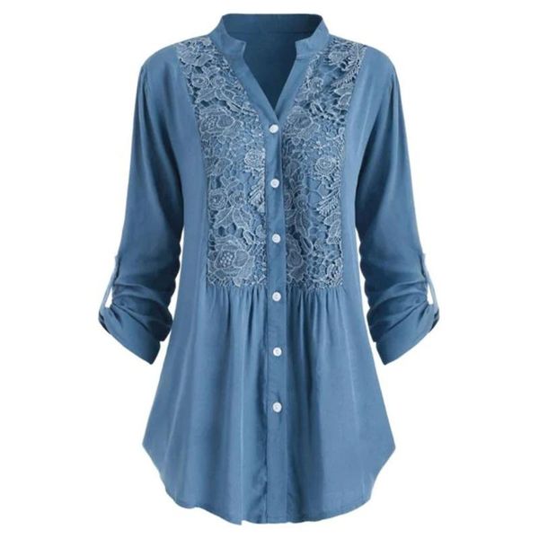 

plus size fashion lace buttons blouse casual winter clothing v-neck female womens long sleeve shirt blusa pullover women's blo, White