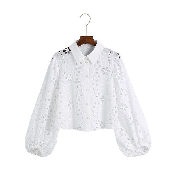 HSA Branco Flower Flor Crochet Spruff Manga Algodão Blusas Boho Mulheres Camisa Blusas Roupa Feminina Outwear 210417
