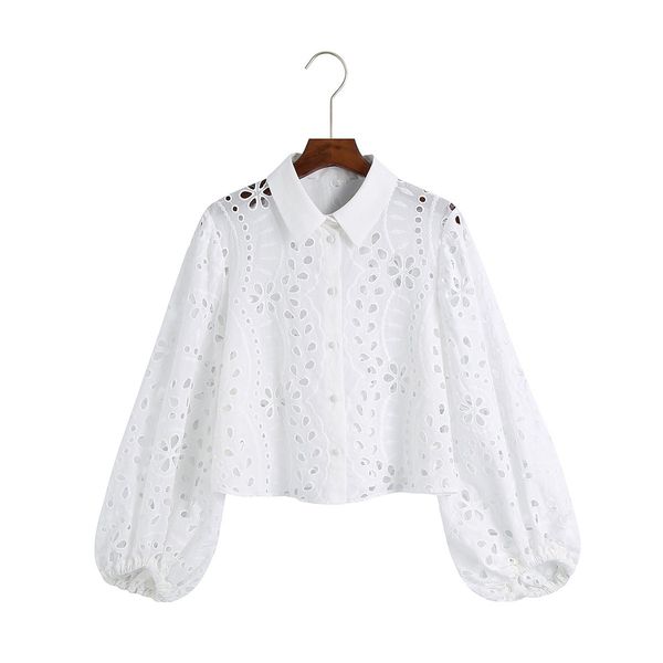 

hsa white lace flower crochet puff sleeve cotton blouses boho women shirt blusas roupa feminina outwear 210417