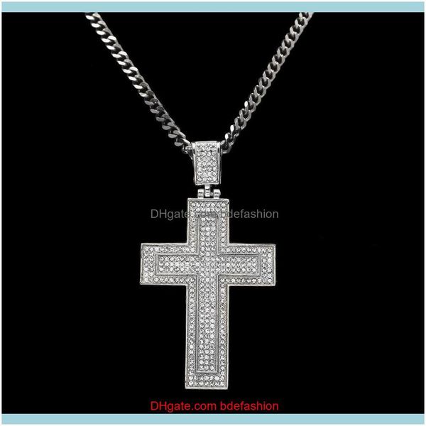 Collane Pendenti Jewelrymen Catholic Sier Collana con ciondolo croce placcato oro Fashion Rock Style Doppio crocifisso Clear Stone Christian Je