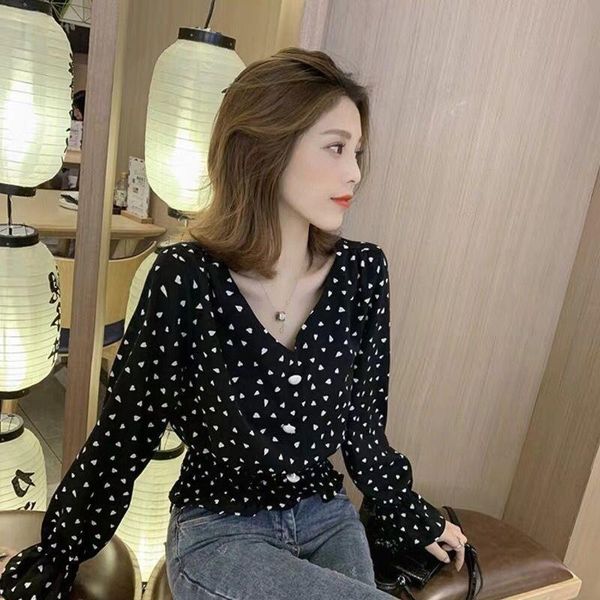 

women chiffon shirt korean fashion long sleeve white shirts streetwear office blouse heart print blusas women's blouses &