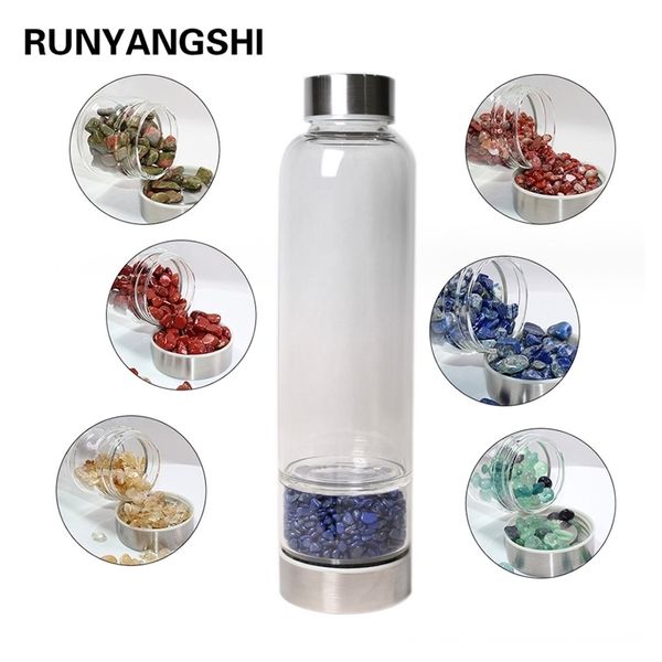 Runyangshi natural cristal vidro garrafa de água cura quartzo 211122