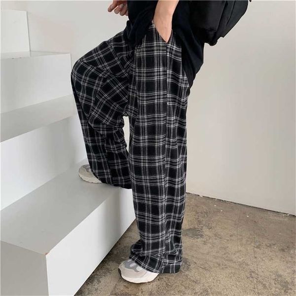 

lucyever harajuku plaid pants women casual oversize 3xl loose wide leg trousers ins retro teens hip-hop straight 211115, Black;white