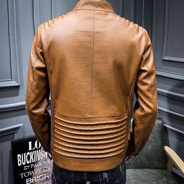 

fashion leather men's plush jacket, slim and casual pu clothes, able autumn winter motorcycle clothes, Black