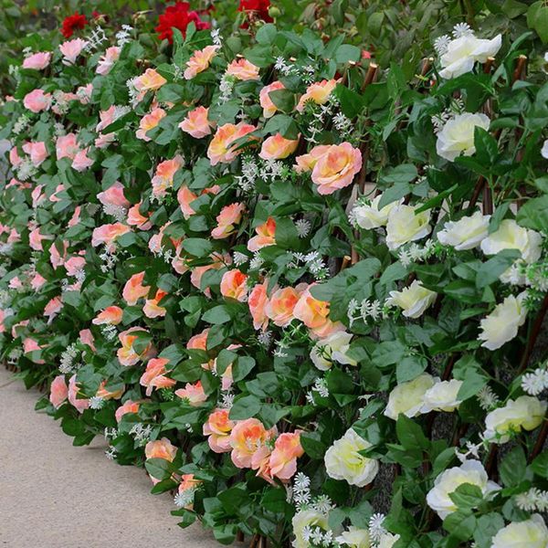 

fencing, trellis & gates artificial wooden fence expanding retractable simulation with flowers leaves garden decoration for balcony alley