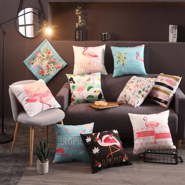 

flamingo pattern velvet soft soild decorative square throw pillow covers set cushion case for sofa bedroom car 45x45cm cushion/decorative