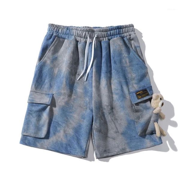 

harajuku hip hop tie dye casual short pants elastic waist fashion men and women cute bear muppet decoration knee length trousers men's, White;black