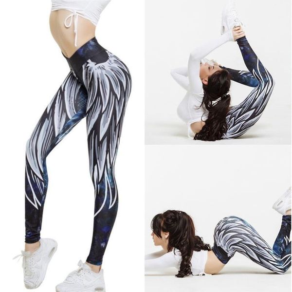 

women's leggings [you're my secret] clothing wing print high waist elastic push up ankle length polyester, Black