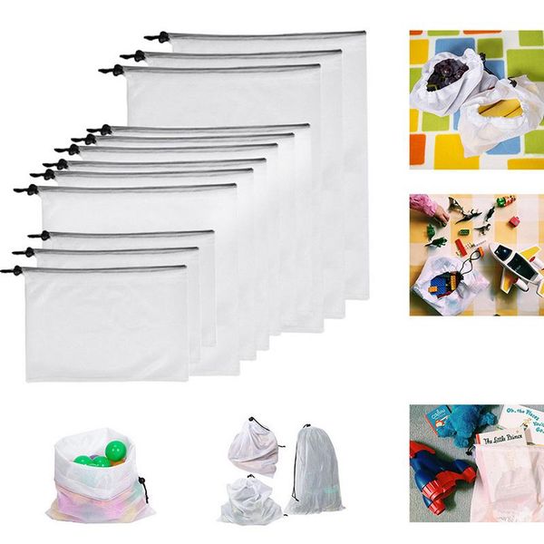 

hanging baskets reusable vegetable fruit mesh produce bags washable eco friendly for grocery shopping storage toys sundries organizer
