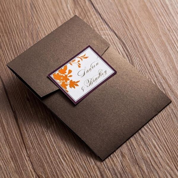 

greeting cards aw5504 pocket design brown wedding invitation cards/