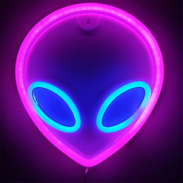 

night lights neon sign alien face shaped wall hanging for home children's room saucerman lamps xmas party holiday art decor
