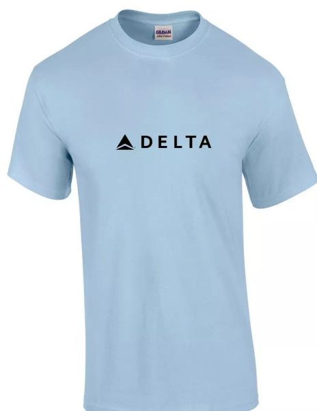 

Delta Airline Black Logo US Aviation Travel Cotton Light Blue T-Shirt, White;black