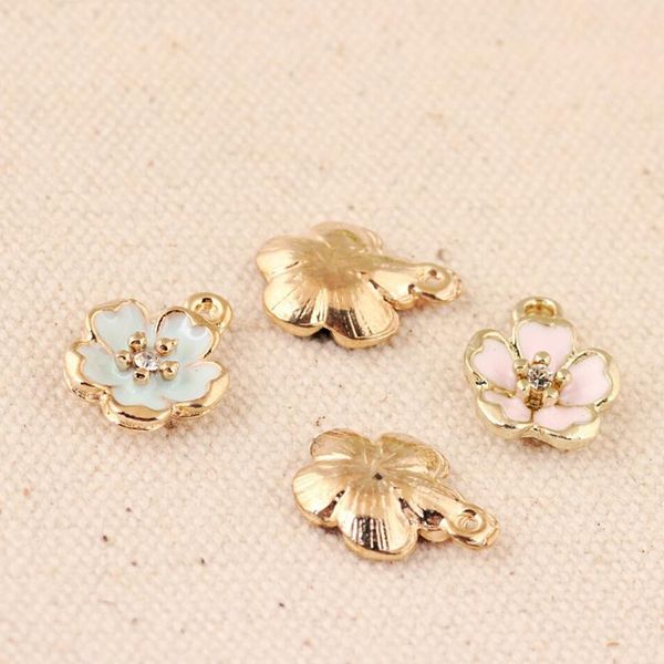 

charms 10pcs enamel alloy flower blossom oil drop pendants diy bracelet necklace anklet findings jewelry making crafts, Bronze;silver