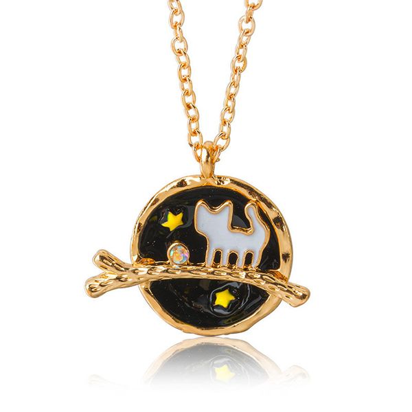 

japan aerospace manufacturers wholesale gem trade in europe and america cute kitten long necklace animal jewelry three-dimensional, Silver