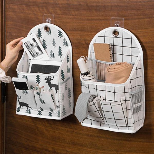 

storage bags wall mounted large capacity cotton linen bag multifunctional punch organizer home dormitory fabric hanging