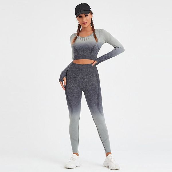 

women two piece sets tracksuits lady yoga clothes pants luxury designers gradient running fitness pullover suit apparel long sleeve tight ho, White