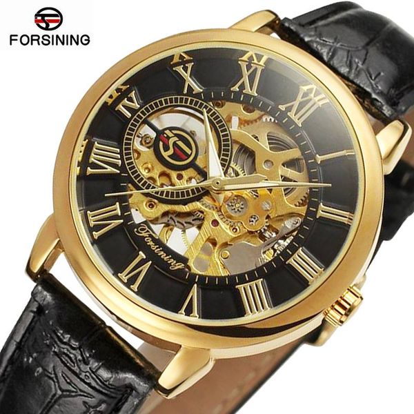 

forsing watch roman carved waterproof hollow mechanical men's manual, Slivery;brown