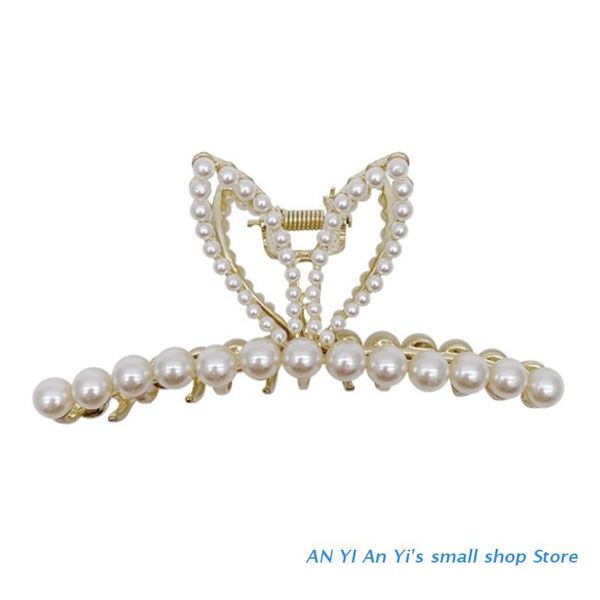 

hair clips & barrettes large pearl non-slip metal clip strong hold barrette, Golden;silver