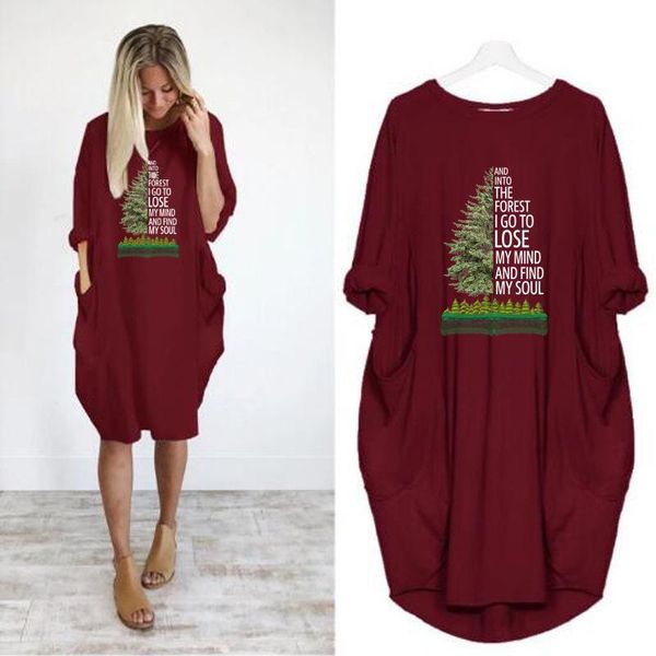 Vestidos casuais básicos vestidos casuais moda hippie camping e na floresta eu vou perder minha mente encontrar alma vestido feminino manga longa plus size midi 6n1q