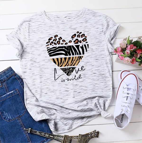 

women's t-shirt plus size short sleeve leopard heart print summer 100% cotton women tshirt fashion graphic shirts female casual tee, White