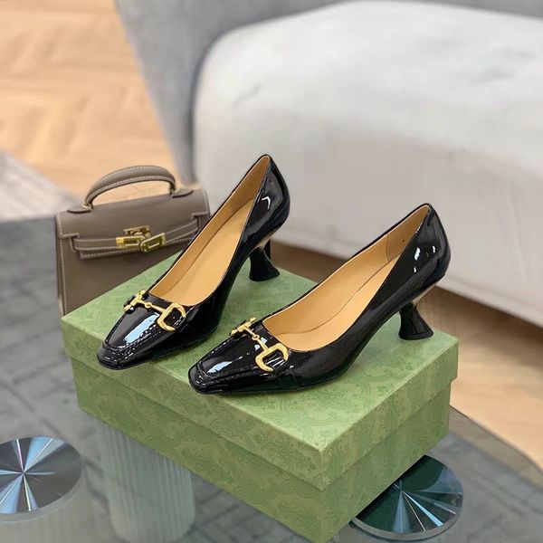 

pony buckle high heels autumn new wine glass heel black personalized shoes commuting french non tired single