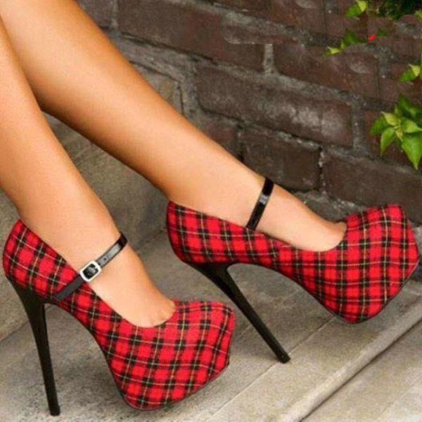 

fashion super high heel 14.5cm red plaid women shoes waterproof style 4.5cm lady for woman plus size dress, Black