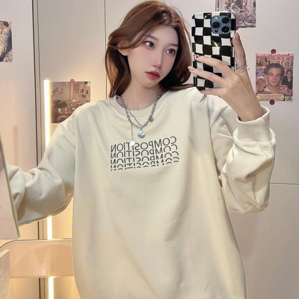 

women's hoodies & sweatshirts 2021 thin sweatshirt round neck letter embroidered long sleeve loose casual college hoodie, Black