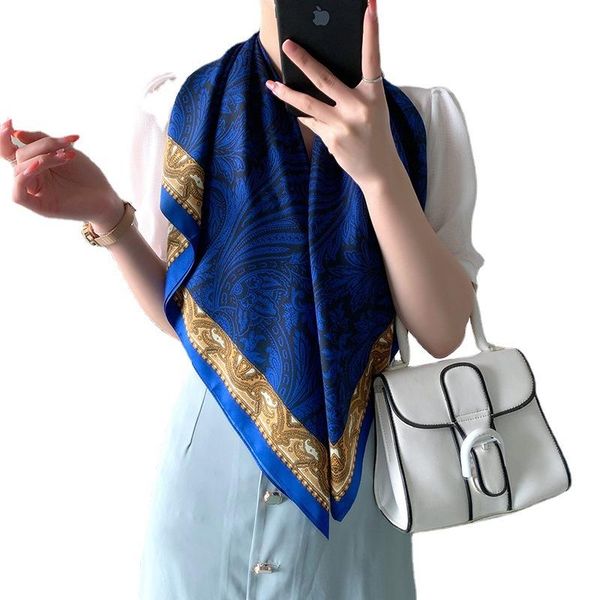 

scarves 2021 spring twill silk scarf female screen printing uniform with, Blue;gray