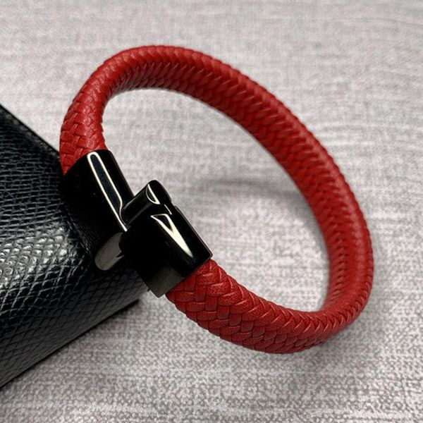 

charm bracelets geometric weave men's bracelet stainless steel magnetic buckle red fashion design birthday gift jl0015, Golden;silver