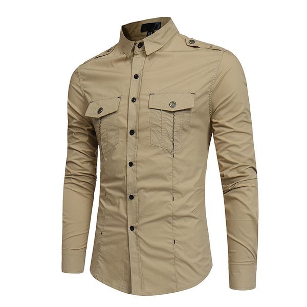 

3 colors mens shirt sports cotton safari button shirt vintage khaki long cuff sleeves pocket wear green fitted shirt for men, White;black