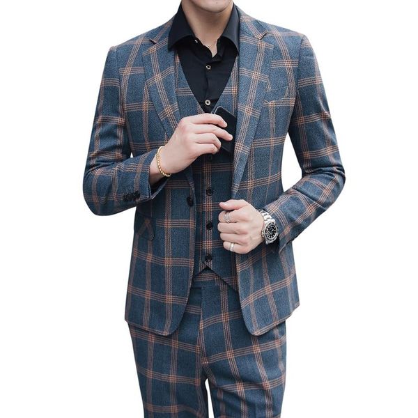 

men's suits & blazers 2021jacket+vest+pants 65% polyester fiber 33% viscose 2% spandex three-piece suit for men, White;black